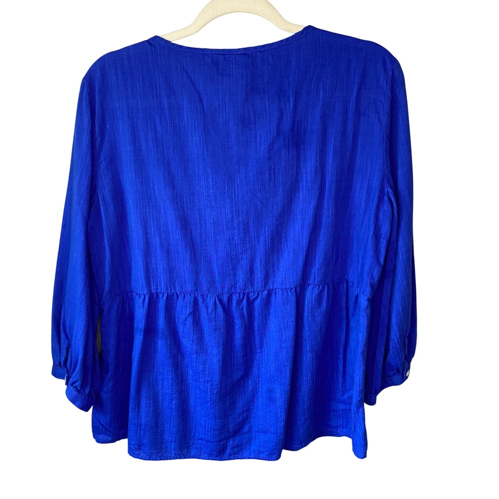 Gap Womens Royal Blue Embroidered Boho Tassel Peplum Blouse Top Size M - Picture 2 of 12